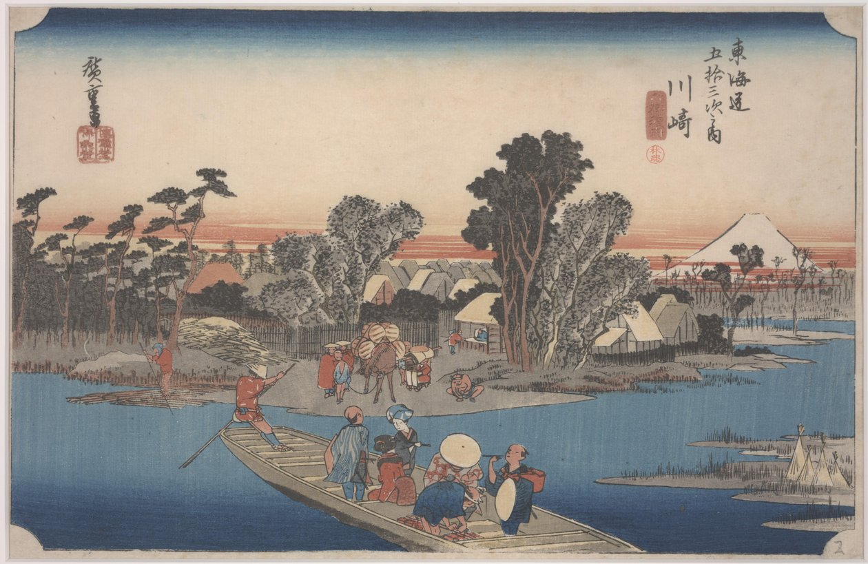 A Ferry on the Rokugo River by Ando or Utagawa Hiroshige