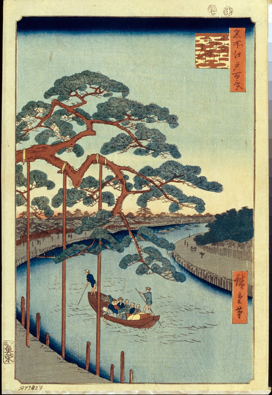 One Hundred Famous Views of Edo: Five Pines and the Onagi Canal by Ando or Utagawa Hiroshige