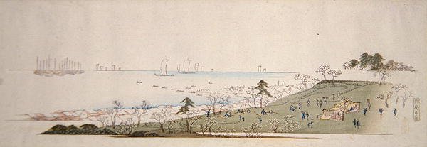Cherry-Blossom Time, People Picnicking at Gotenyama by Ando or Utagawa Hiroshige