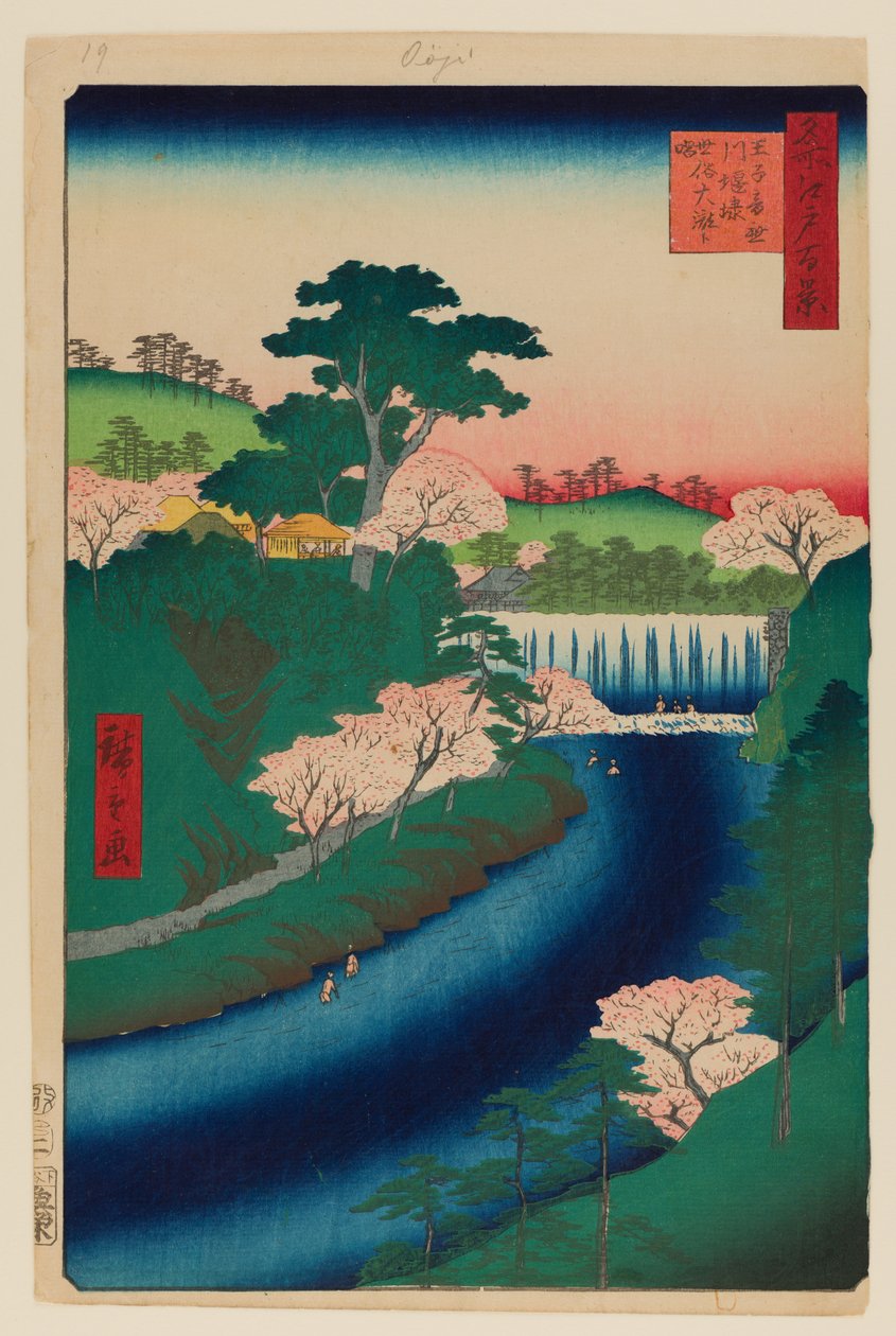 Dam on the Otonashi River at Oji by Ando or Utagawa Hiroshige