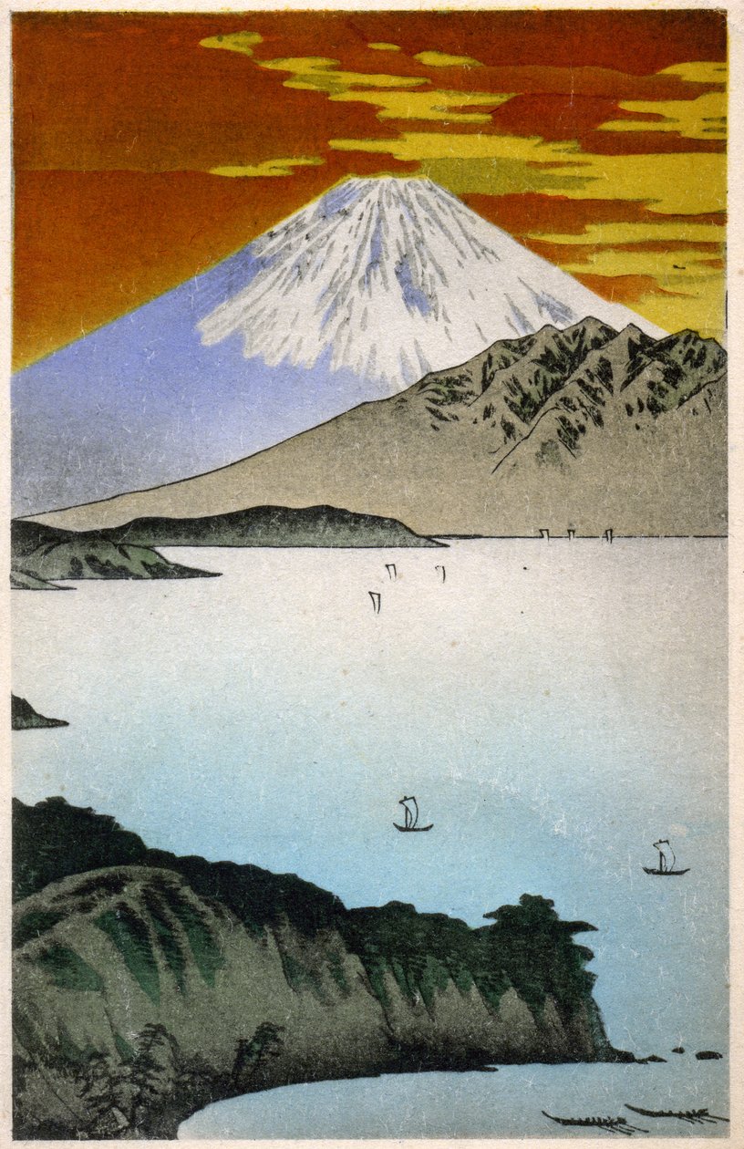 Sunrise on Mount Fuji. Woodcut by Hiroshige in: Fifty Three Stations of the Tokaido (1833-1834). Postcard, Japan, c.1900 by Ando or Utagawa Hiroshige