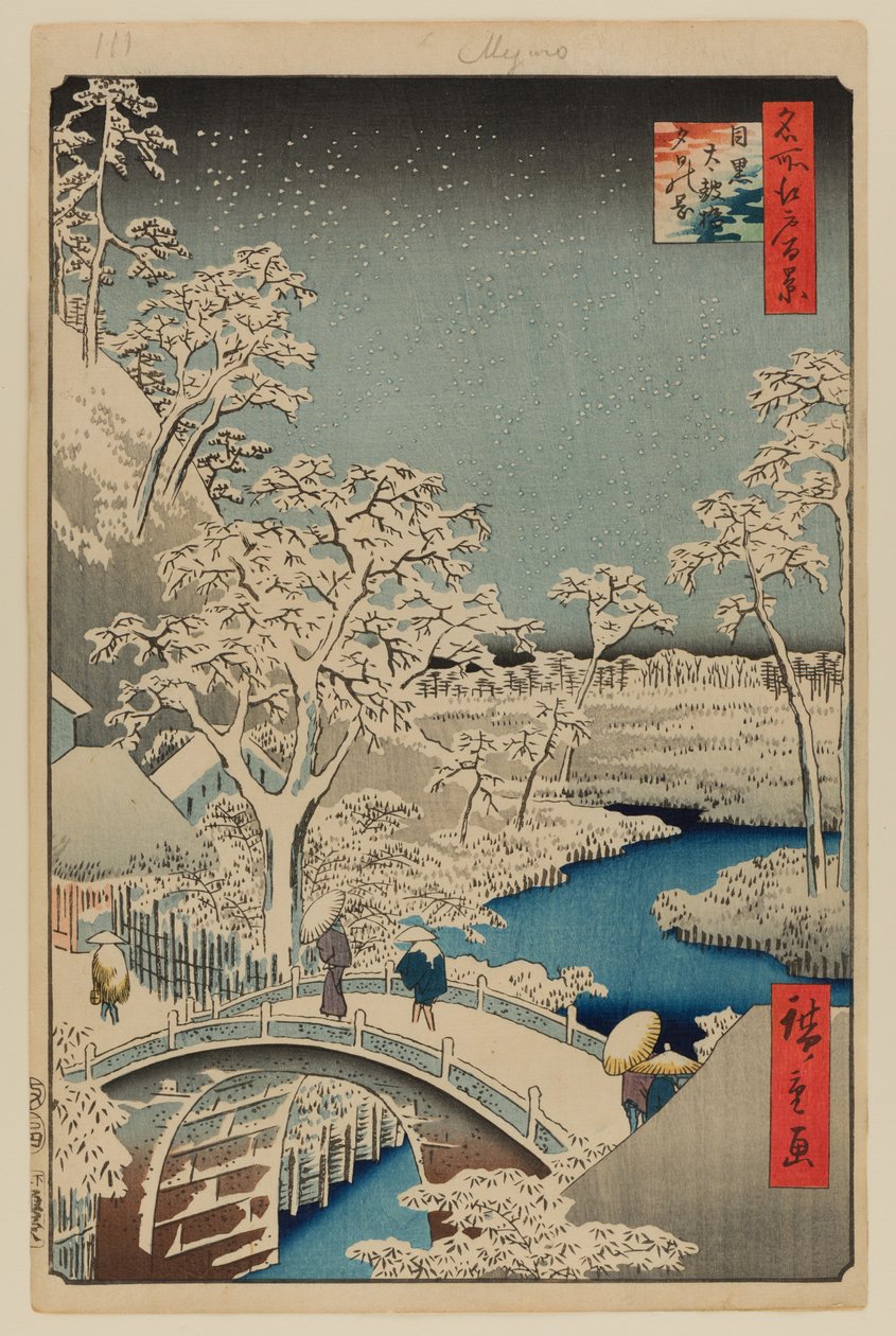 Meguro Drum Bridge and Sunset Hill by Ando or Utagawa Hiroshige