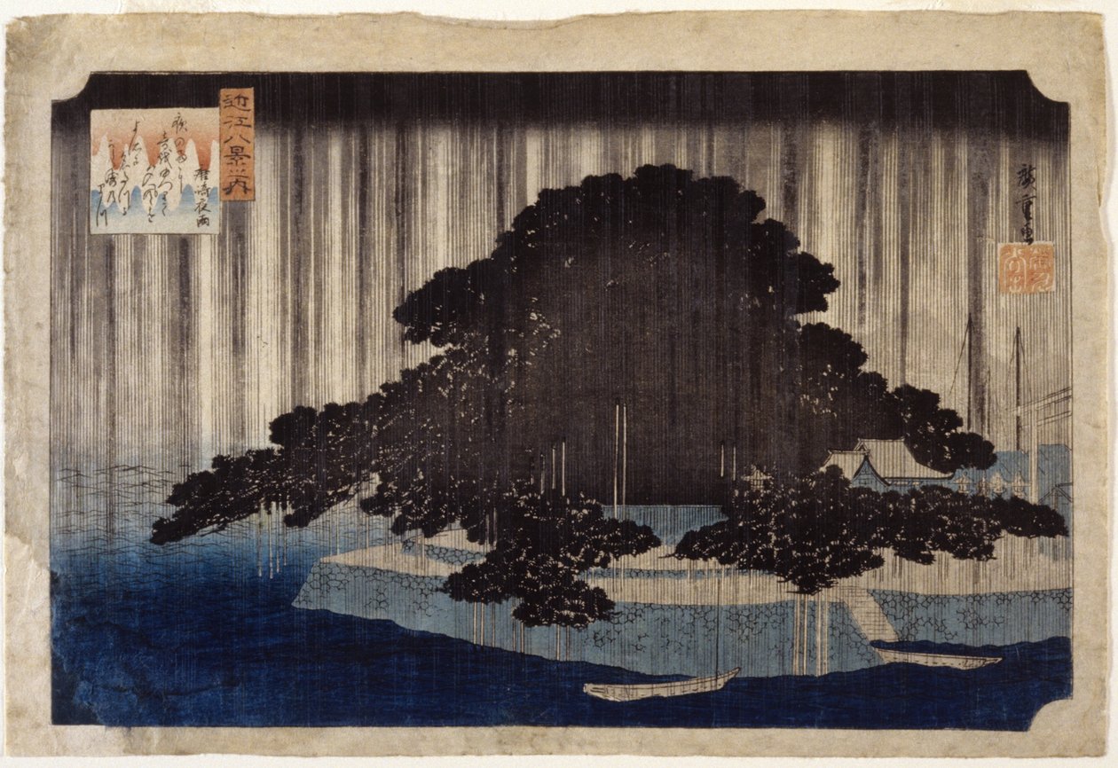 Night Rain At Karasaki by Ando or Utagawa Hiroshige