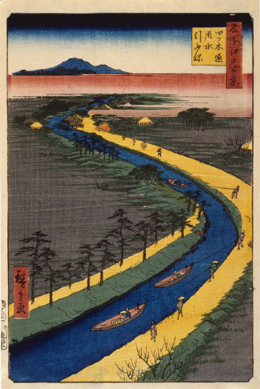 Tow-Boats On The Yotsugidori Canal by Ando or Utagawa Hiroshige