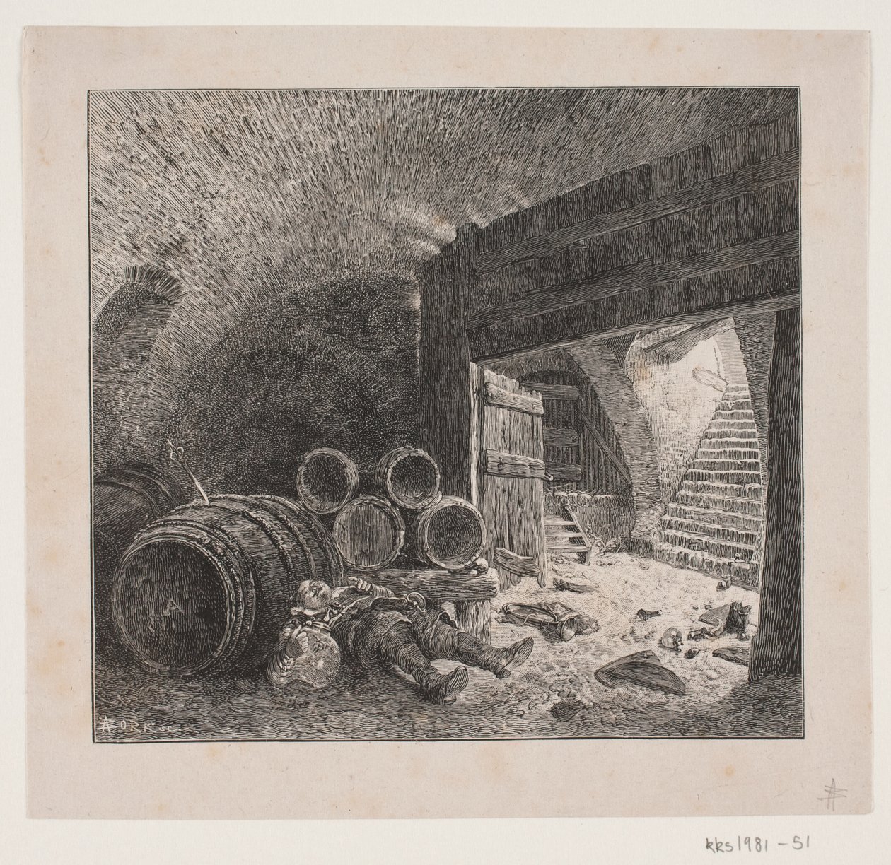 Drunk Man Sleeping in a Wine Cellar by André Bork