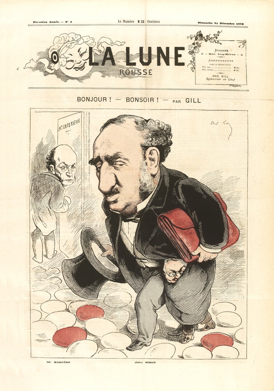 Bonjour! Bonsoir! - The Red Moon (December 24, 1876) by Andre Gill