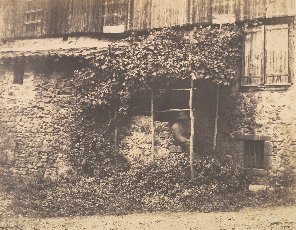Rustic Building with Man under Trellis, ca. 1853 by André Giroux