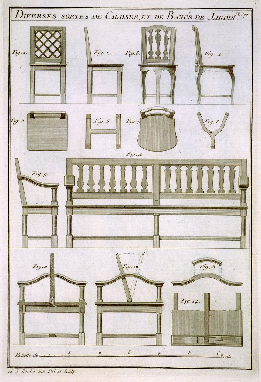 Designs for wooden chairs and benches for the garden, from L
