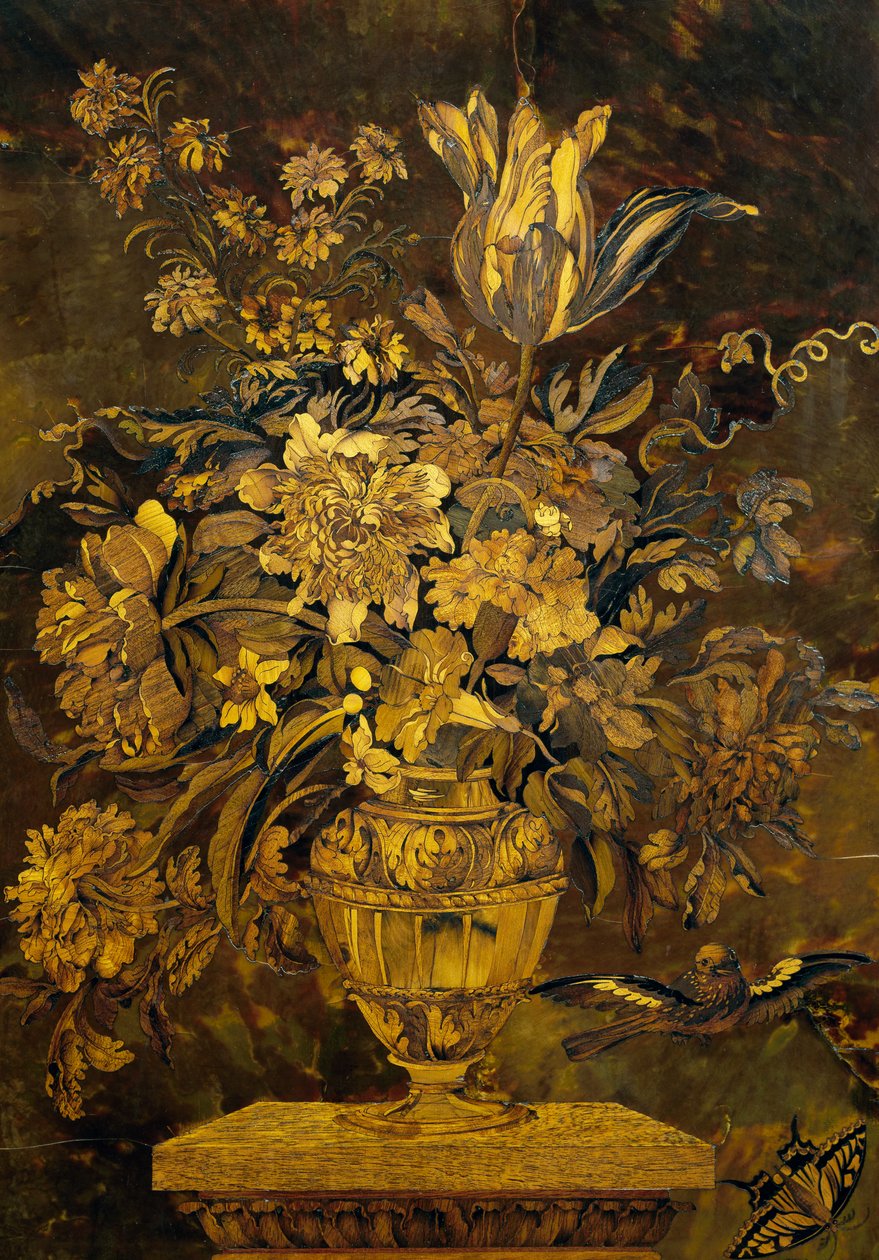 Marquetry inlay on ebony cabinet door by Andre-Charles Boulle by Andre Charles Boulle