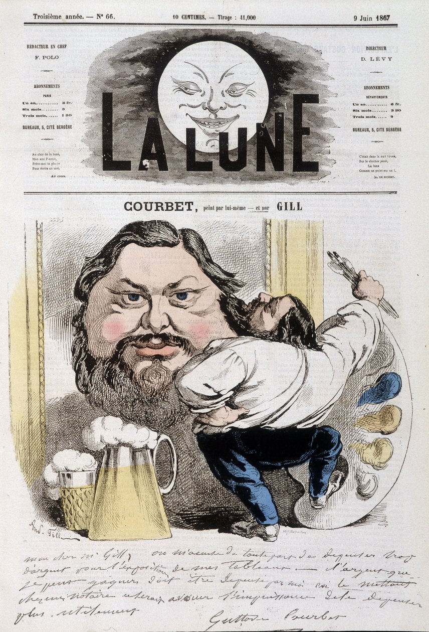 Cartoon by Gustave Courbet - Illustration by Andre Gill (1840-1885) in “La Lune” of 09/06/1867 by Andre Gill