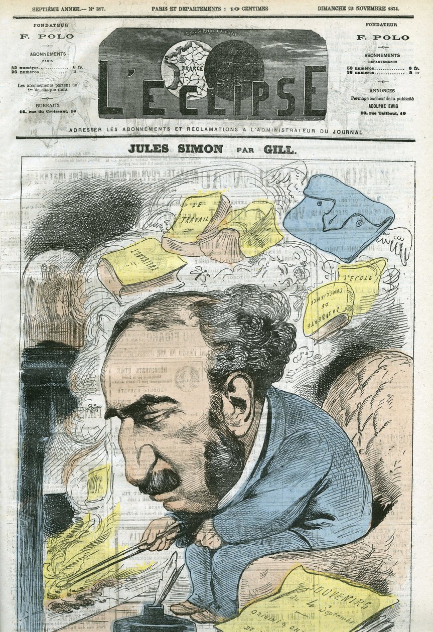 Cartoon by Jules Simon (1814-1896), politician, historian of philosophy, philosopher, French essayist. Cover in 