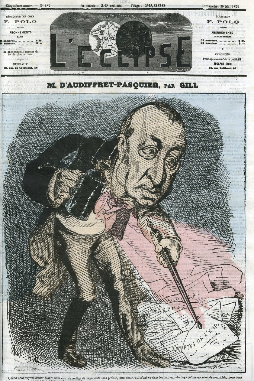 Edme Armand Gaston, Duke of Audiffret-Pasquier, French politician by Andre Gill