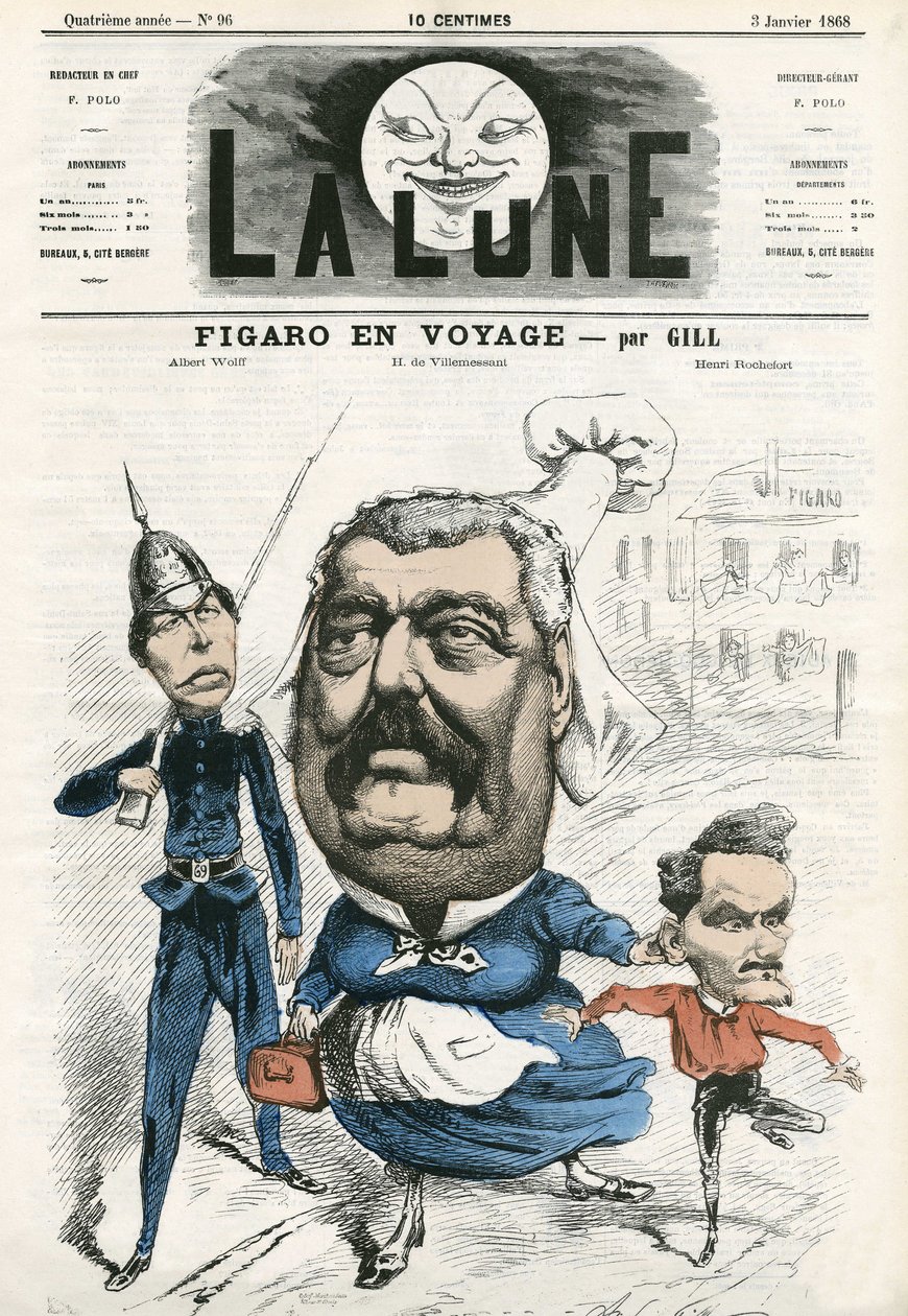 Portrait of Albert Wolff, Hippolyte de Villemessant, and Henri Rochefort by Andre Gill