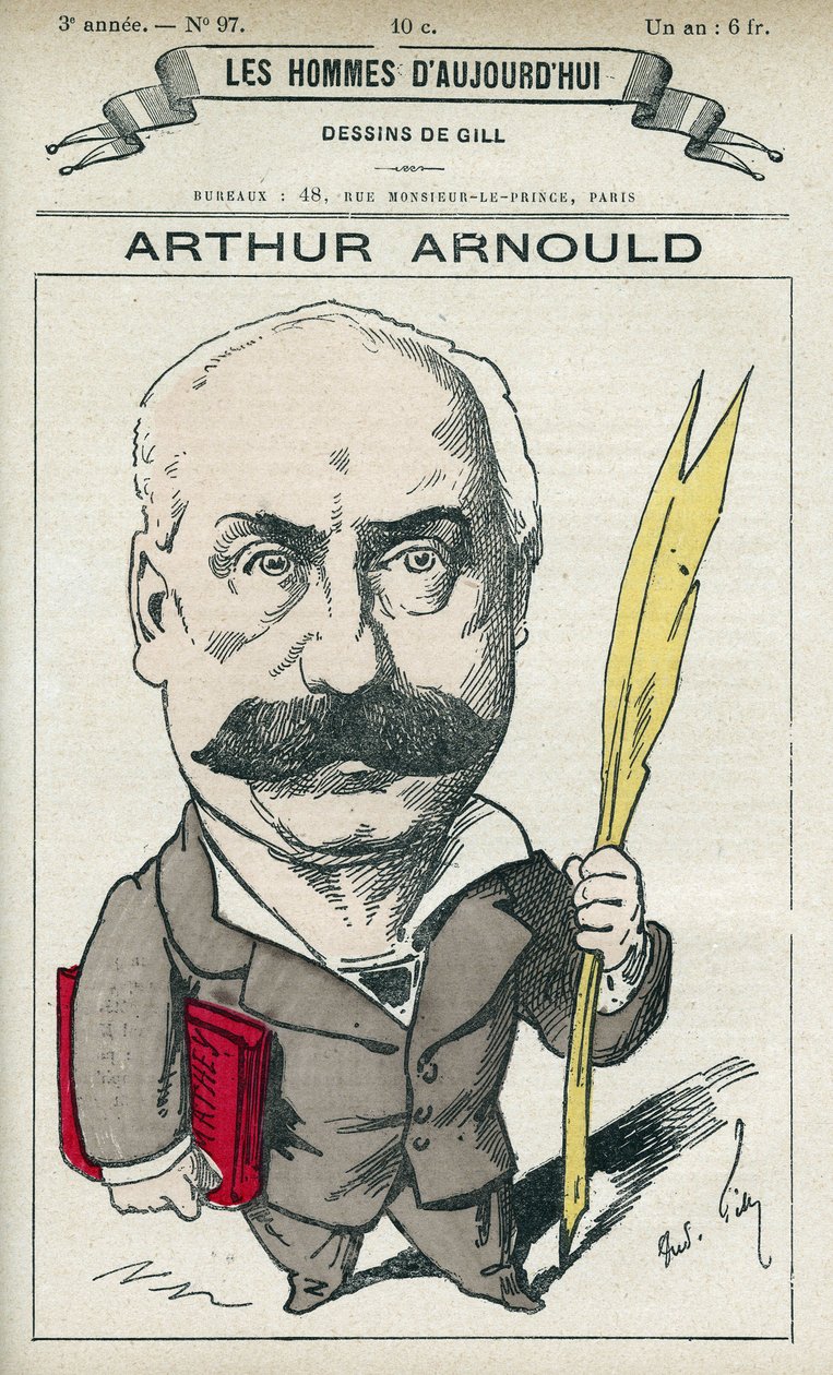 Portrait of Arthur Arnould (1833-1895), a French journalist and politician, he actively participated in the Paris Commune. Cartoon by Gill, Paris by Andre Gill