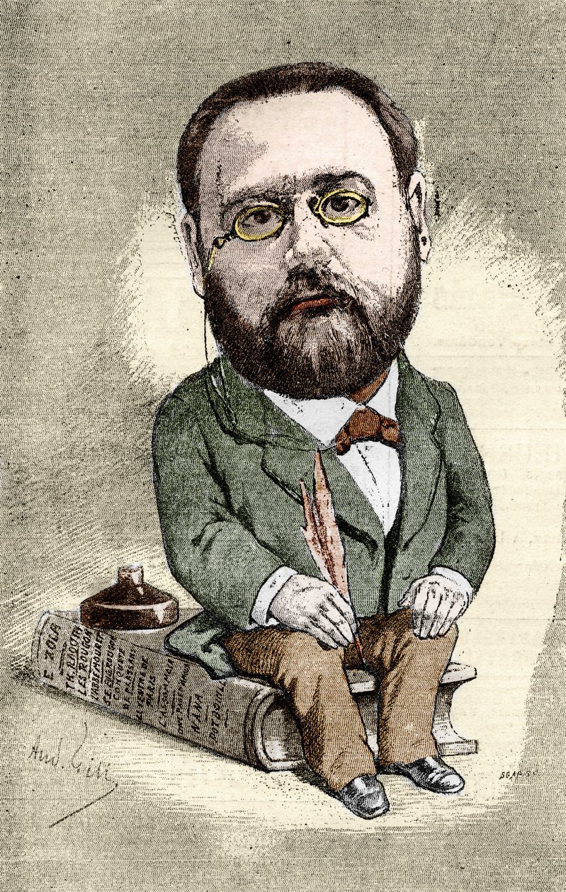 Portrait of Emile Zola, French writer. Cartoon by Andre Gill for the Illustrious World by Andre Gill