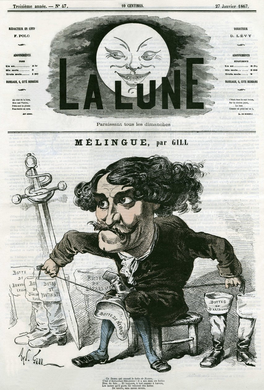 Portrait of Etienne Marin Melingue, French actor and sculptor by Andre Gill