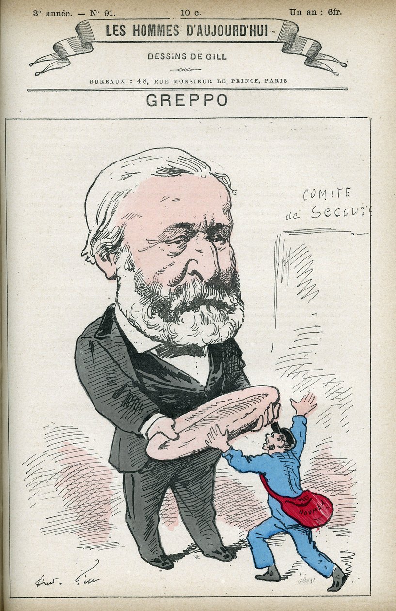 Portrait of Louis Greppo, a French politician, he was depute of the Rhone and the Seine. Cartoon by Gill, Paris by Andre Gill