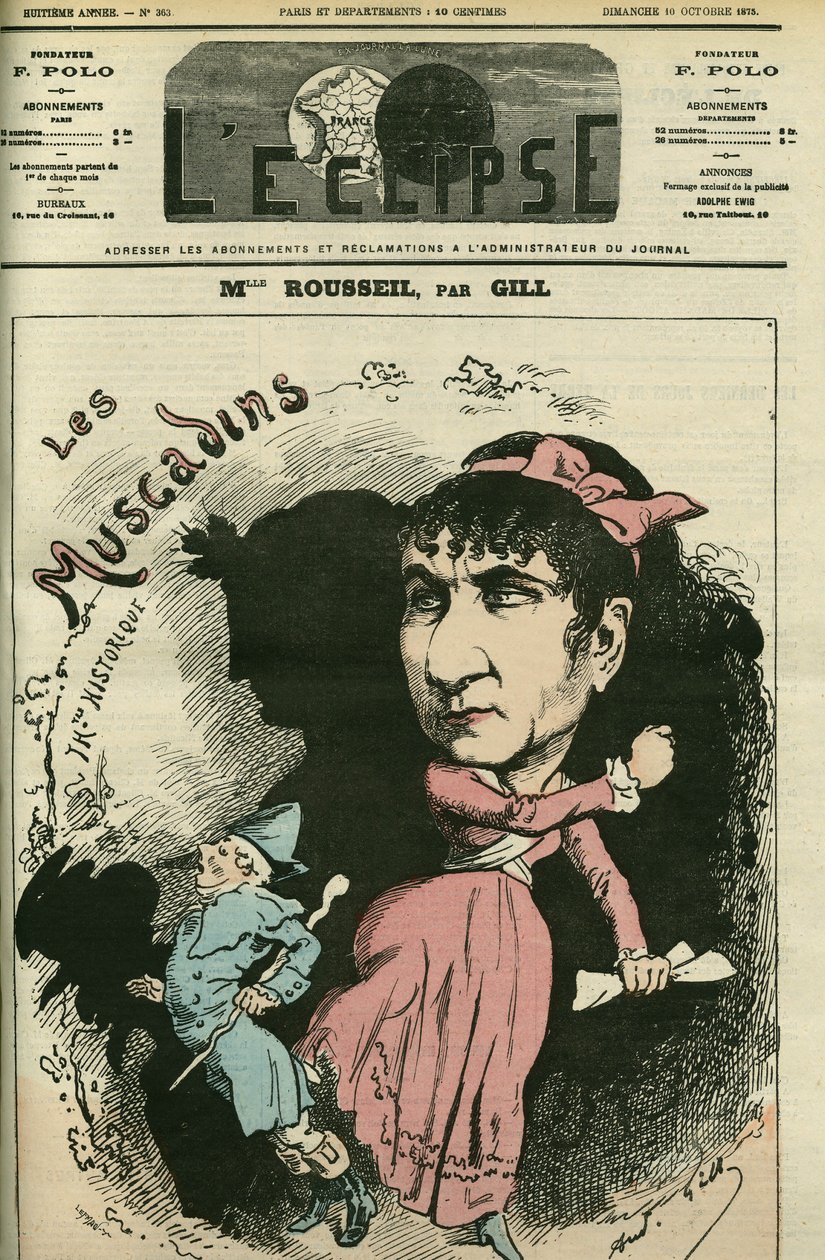 Portrait of Roselia Rousseil, a French singer, she played the Comedie Francaise. Cover in 