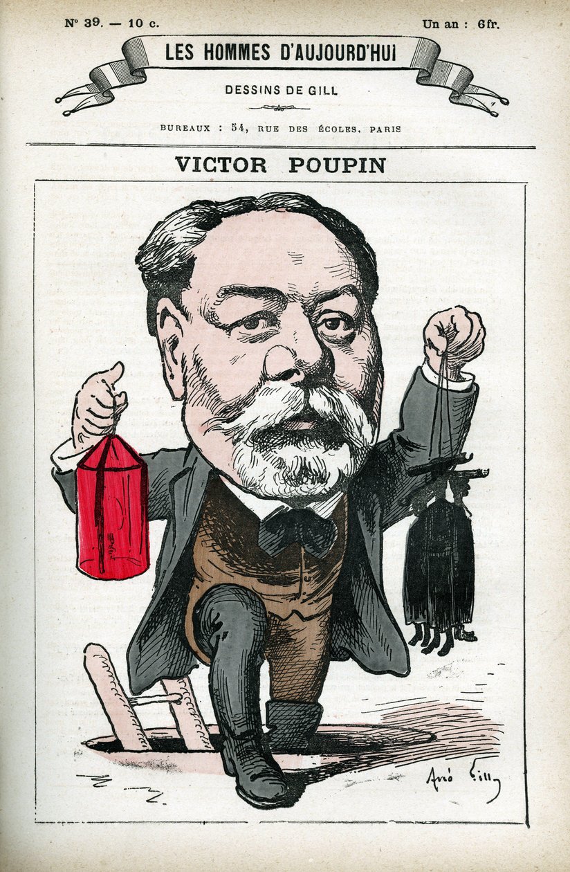 Portrait of Victor Poupin, French politician. Cartoon by Gill, in Les Homme d