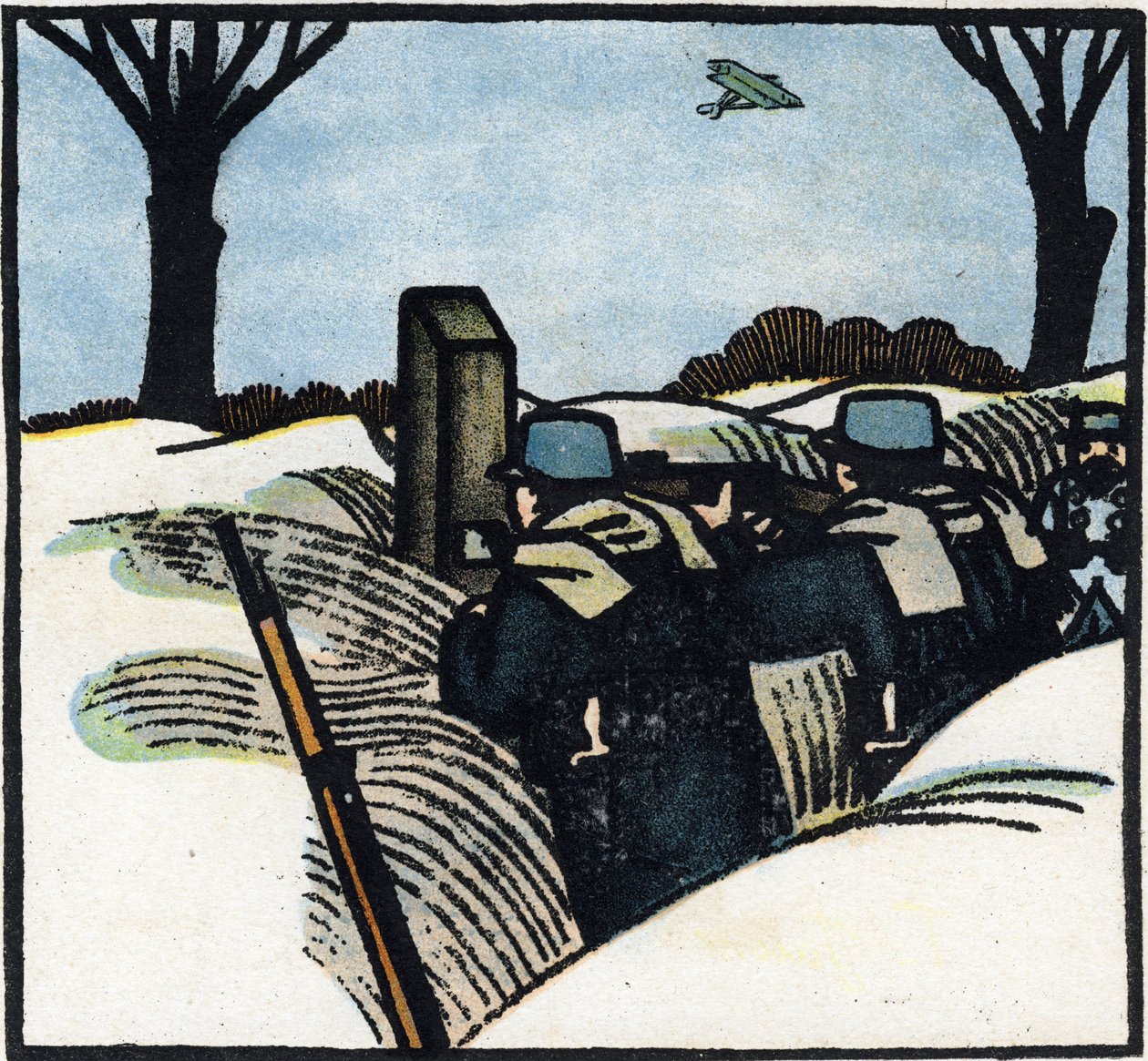 First World War 1914-1918: Soldiers of the French Army in a Trench. Engraving in 