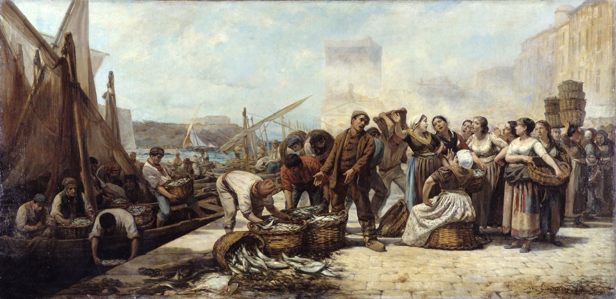 Arrival of Fishermen at the Old Port in Marseille by Andre Marius Guindon