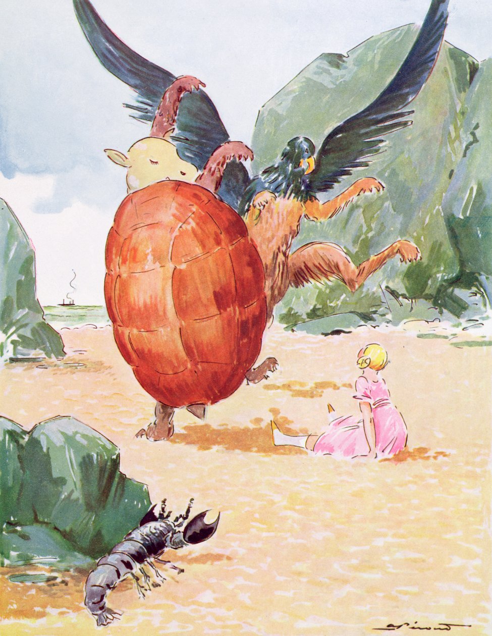 Alice, the Gryphon and the Mock Turtle, illustration from 