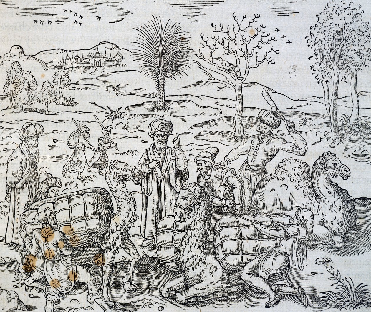 Arab merchants in Syria, engraving from Universal Cosmology, by Andre Thevet by Andre Thevet