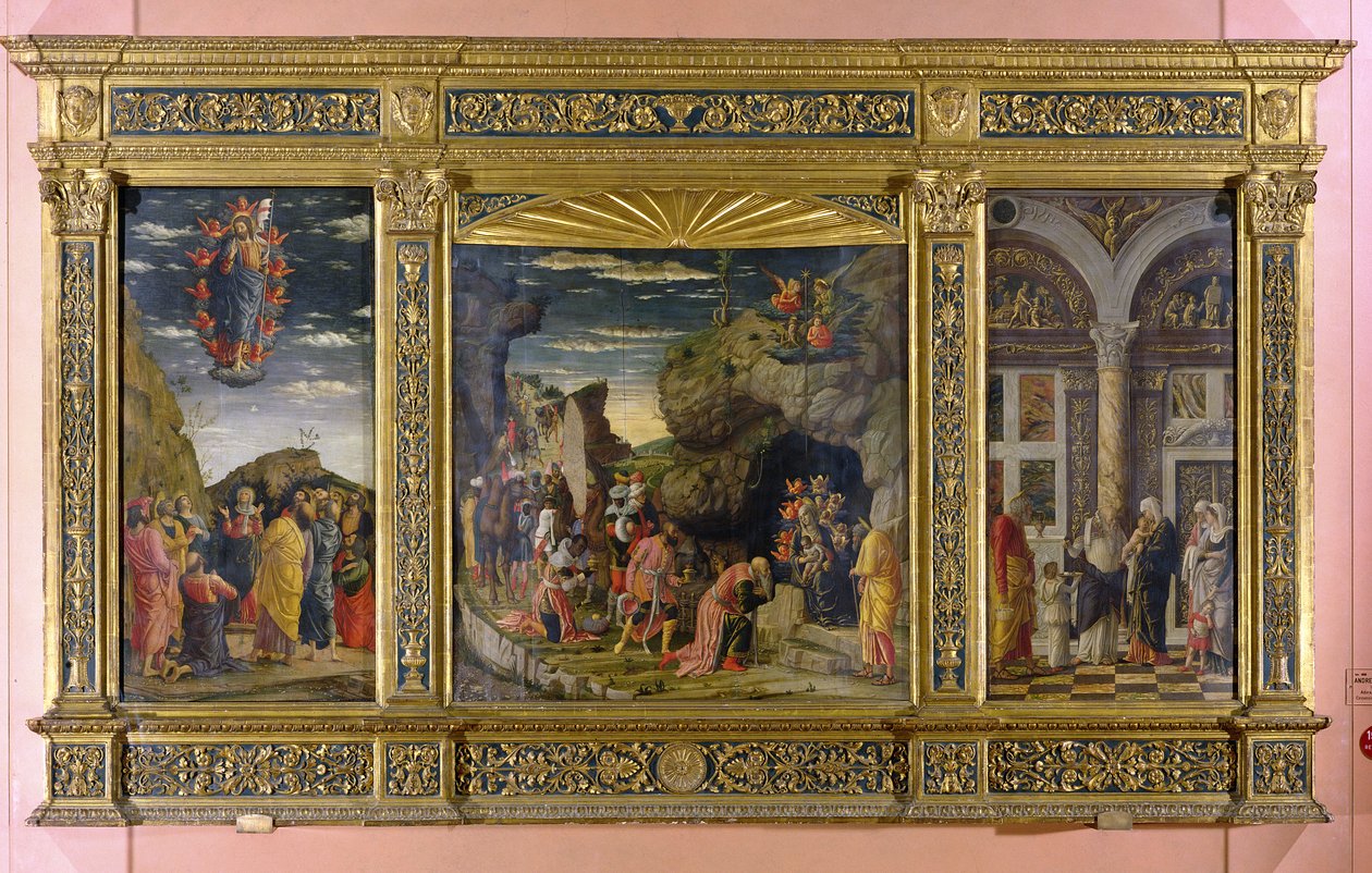 Altarpiece depicting the Ascension, the Adoration of the Magi and the Circumcision, c.1463-64 by Andrea Mantegna