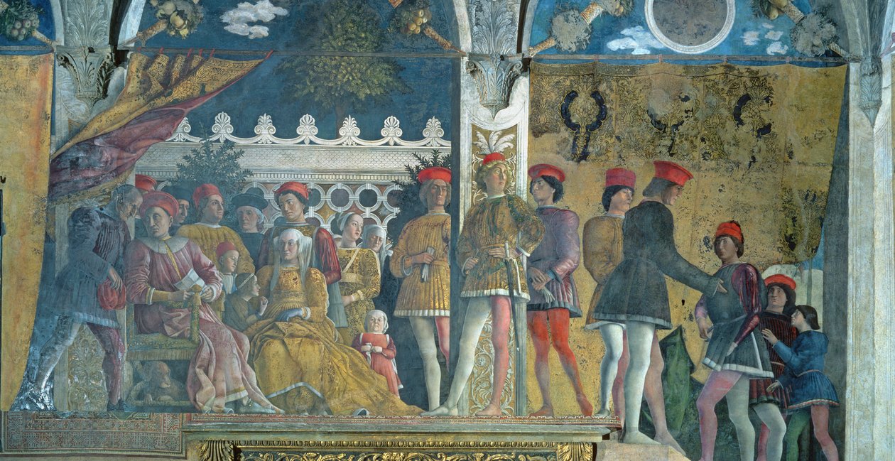 Marchese Ludovico Gonzaga III, his wife Barbara of Brandenburg, their children, courtiers and their dog Rubino, from the Camera degli Sposi or Camera Picta, 1465-74 by Andrea Mantegna
