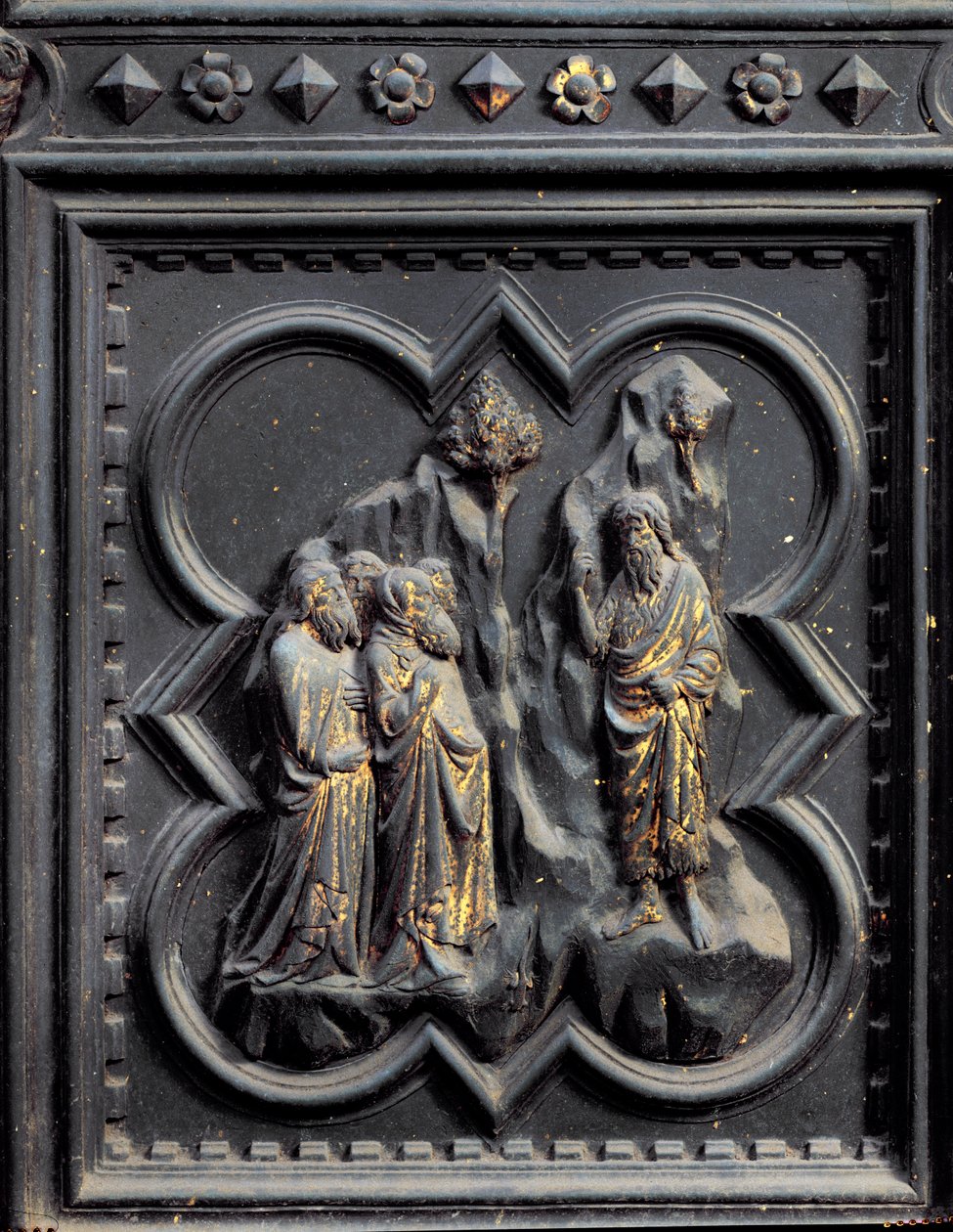 St John the Baptist Preaches to the Pharisees, seventh panel of the South Doors of the Baptistery of San Giovanni, 1336 by Andrea Pisano