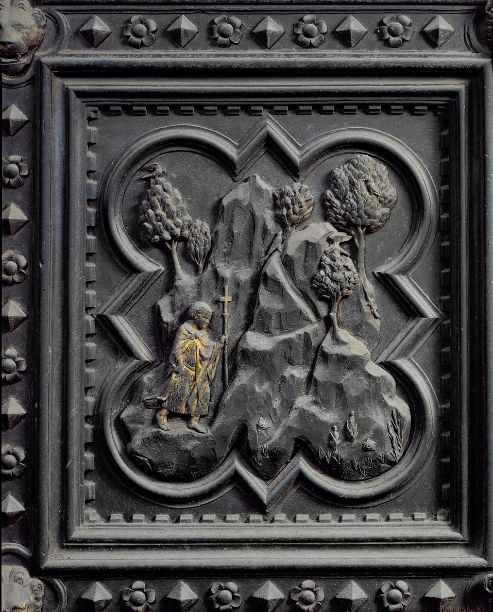 St John the Baptist as a Boy in the Desert, sixth panel of the South Doors of the Baptistery of San Giovanni, 1336 by Andrea Pisano