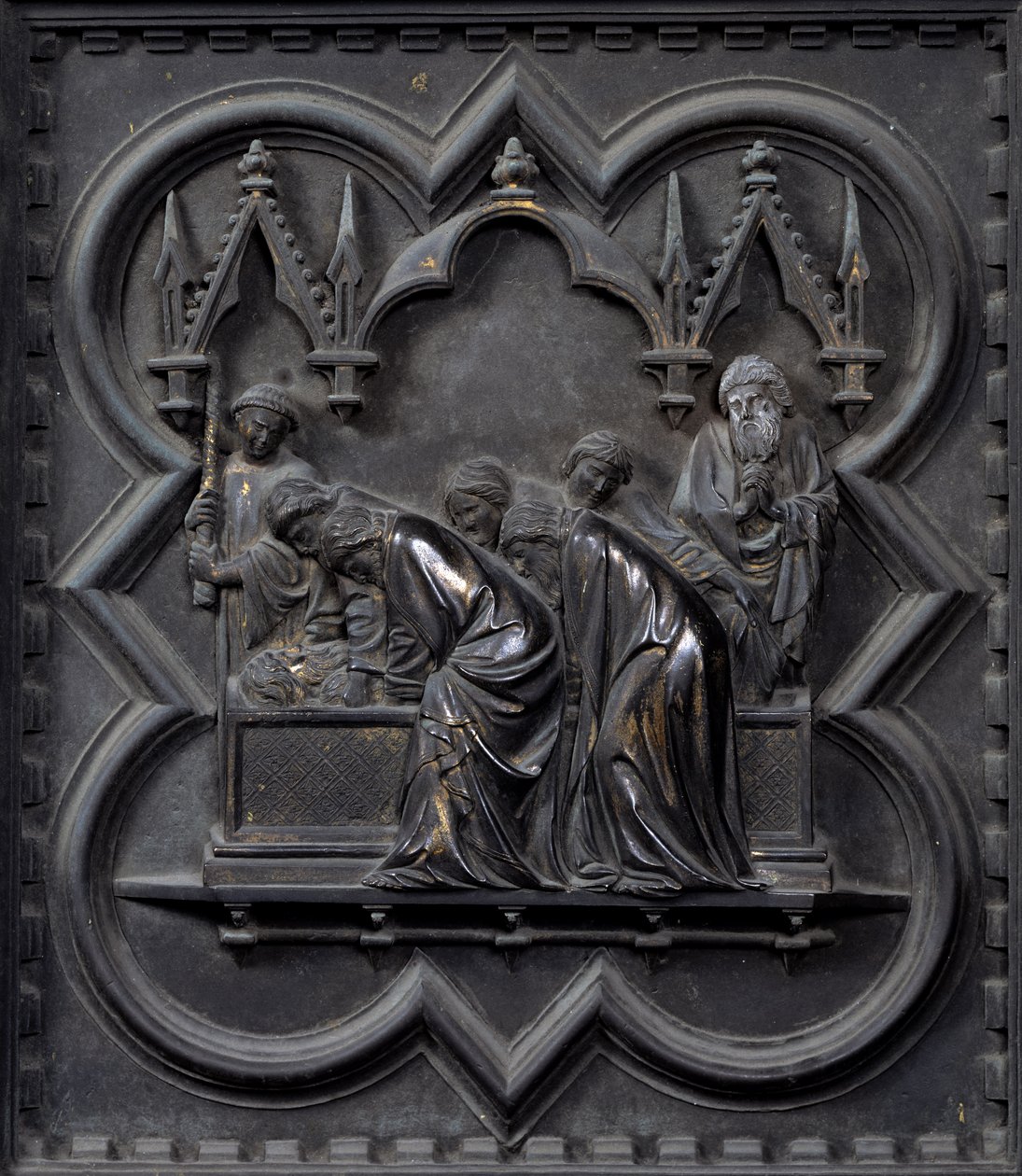 The Burial of St John the Baptist, twentieth panel of the South Doors of the Baptistery of San Giovanni by Andrea Pisano