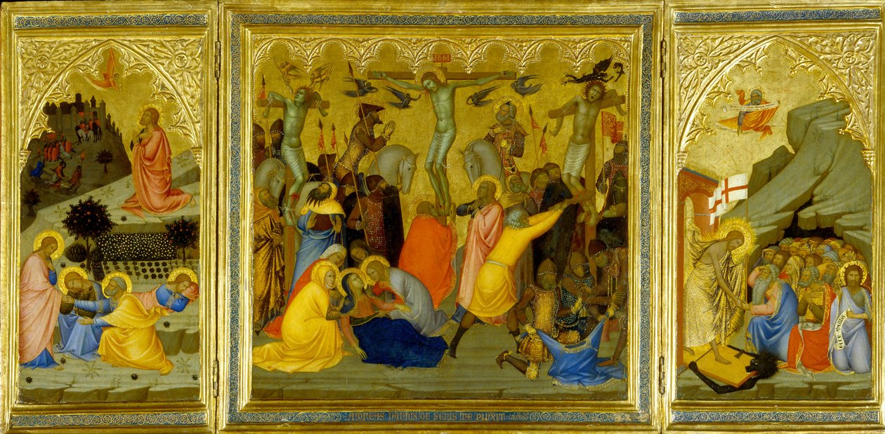 A Triptych: Agony in the Garden, The Crucifixion, and the Raising the Patriarchs and Prophets from the Dead by Andrea Vanni