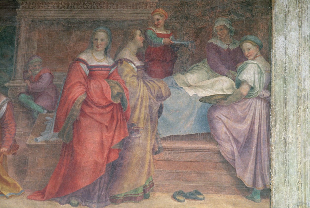 Bed Scene, from the Birth of the Virgin (detail) by Andrea del Sarto