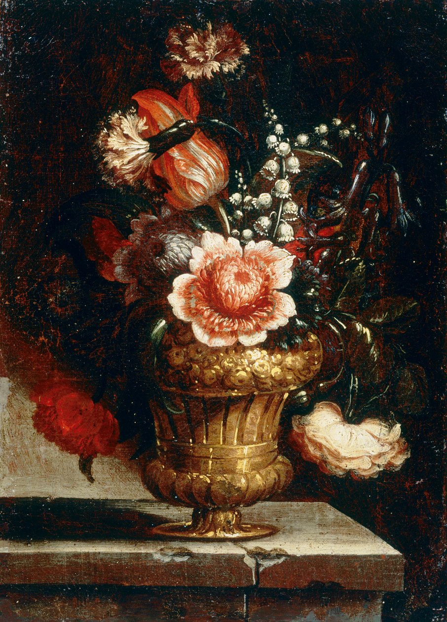 Metal Vase with Lilies of the Valley and Other Flowers by Andrea the Elder Scacciati