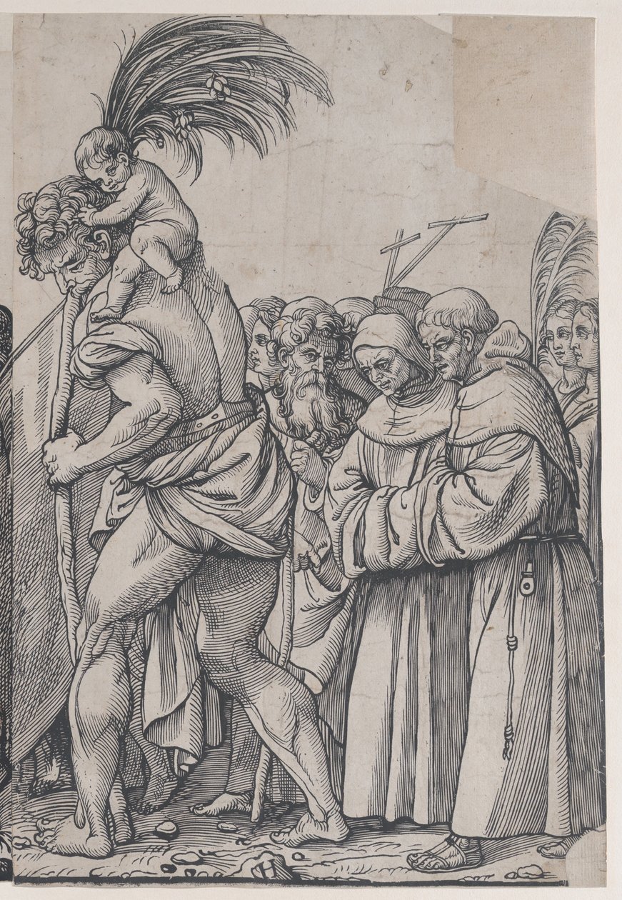 Saint Christopher carrying the Christ Child, from The Triumph of Christ by Andrea Andreani