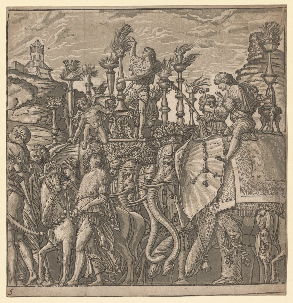 The Triumph of Julius Caesar: Elephants Carrying Torches by Andrea Andreani
