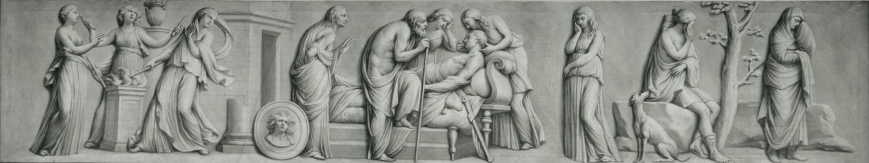 A grisaille panel, depicting the scene of the death of Meleager by Andrea Casali