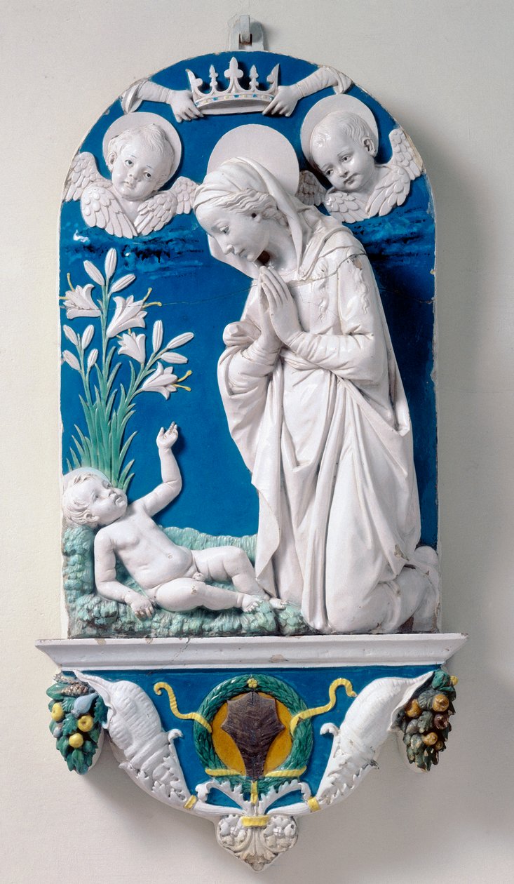Madonna of the Lilies, Adoration of the Child by Andrea Della Robbia