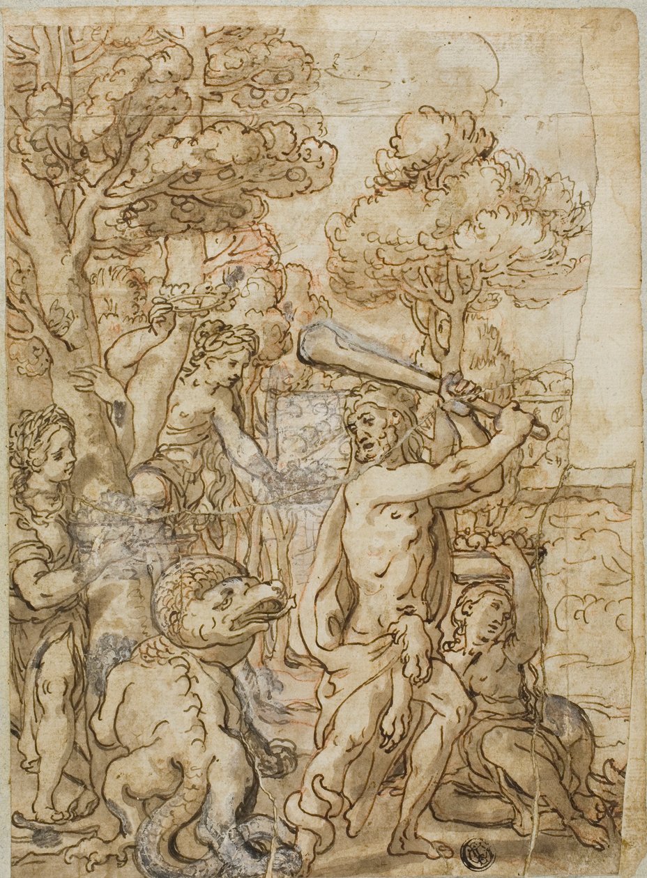 Hercules Slaying the Serpent Ladon in the Garden of the Hesperides by Andrea Lilio