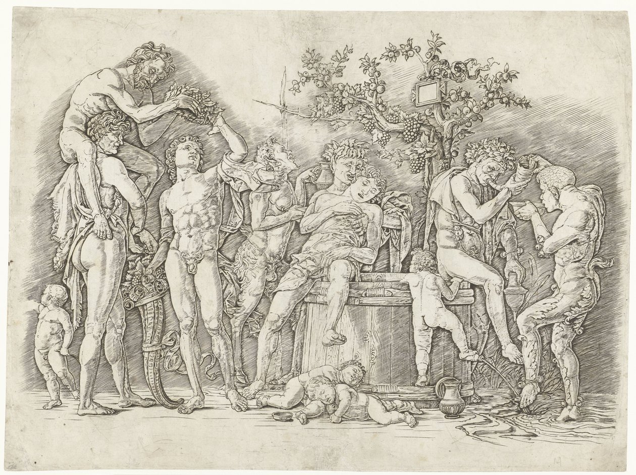Bacchanal with Satyrs and Bacchantes at Wine Press by Andrea Mantegna