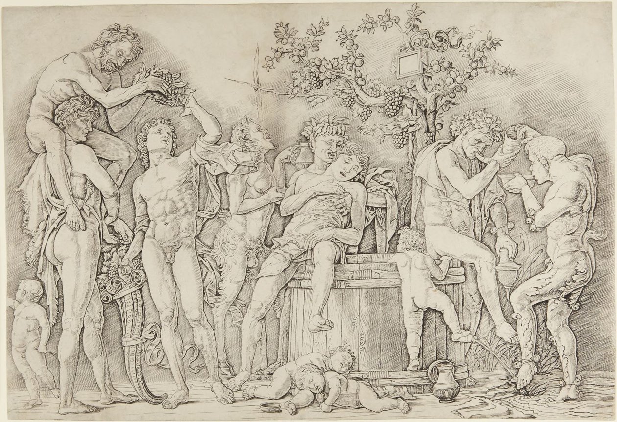 Bacchanal with a Wine Press by Andrea Mantegna
