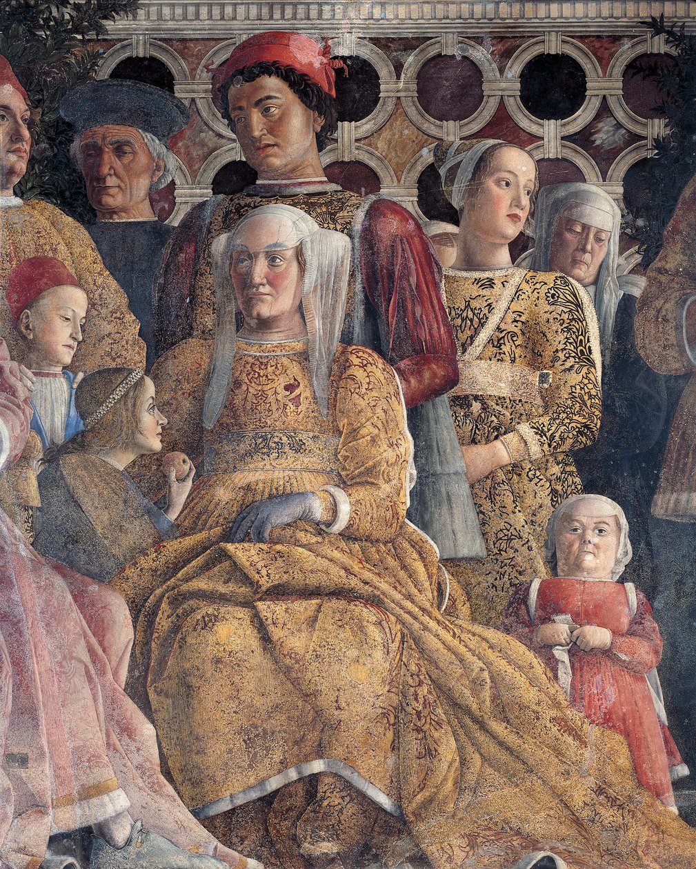 Barbara of Brandenburg with Her Daughter Paula and Rodolfo Gonzaga, Detail from Court Wall, by Andrea Mantegna, Fresco, San Giorgio Castle, Wedding Chamber or Camera Picta, Mantua by Andrea Mantegna