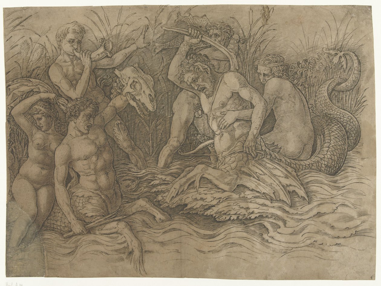 Battle Between Tritons with Nereids on Their Backs by Andrea Mantegna