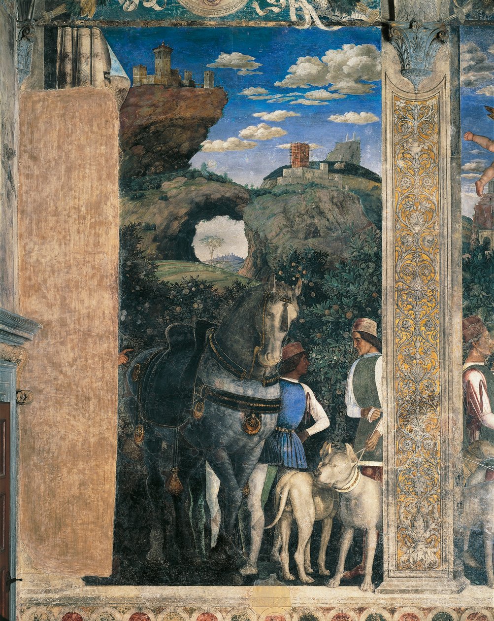 Horse, mastiffs and grooms of Count Ludovico Gonzaga (detail) by Andrea Mantegna
