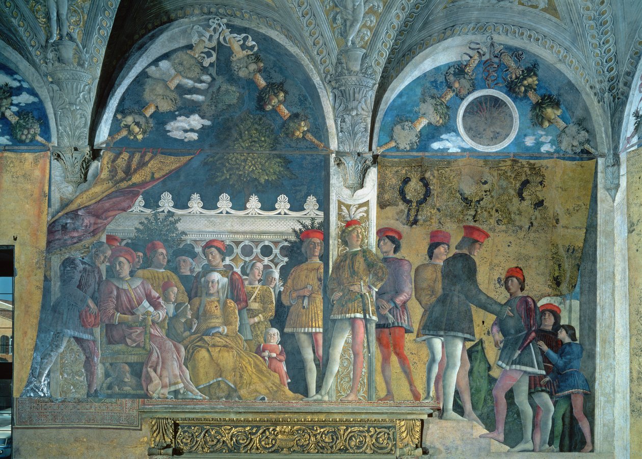 Marchese Ludovico Gonzaga III, his wife Barbara of Brandenburg, their children, courtiers and their dog Rubino, from the Camera degli Sposi or Camera Picta, 1465-74 by Andrea Mantegna