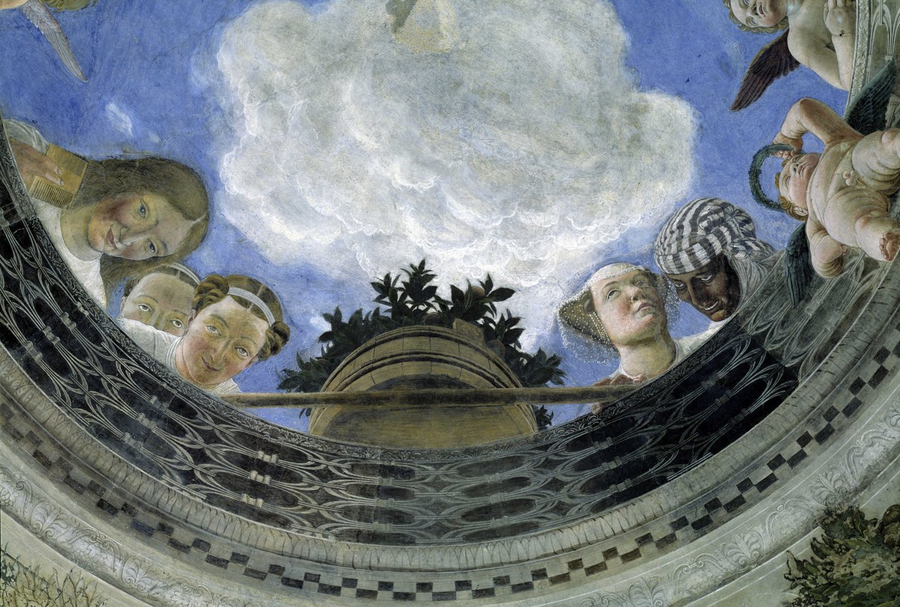 Occulus of the ceiling of the House of Spouses, Ducal Palace of Mantua, Italy (detail) by Andrea Mantegna