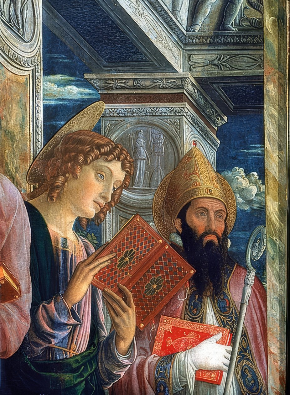 San Zeno Altar. (Detail). 1457-1460. Depicting John the Evangelist and Zeno of Verona by Andrea Mantegna