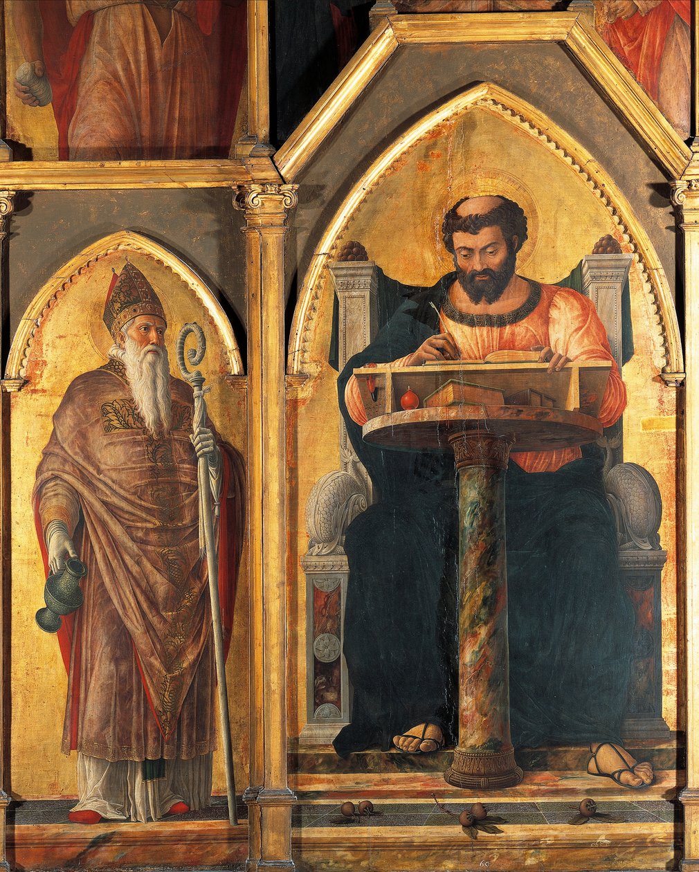 St Luke at his desk and St Prosdocimus, detail by Andrea Mantegna