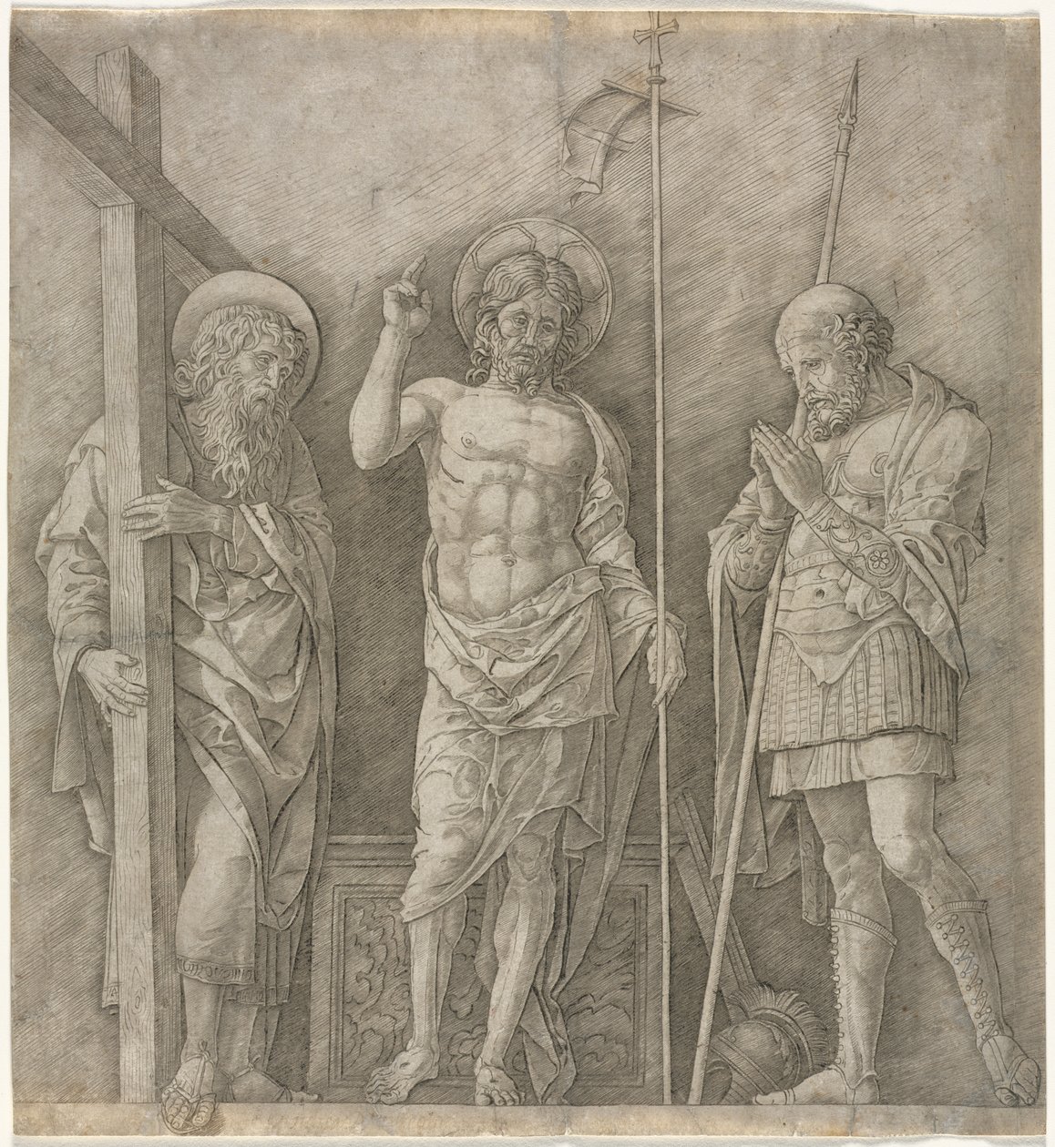 The Risen Christ between St Andrew and Longinus by Andrea Mantegna